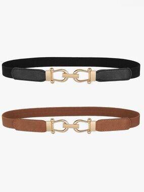 Skinny Elastic Black & Brown Belt Bundle - Medium - Like New